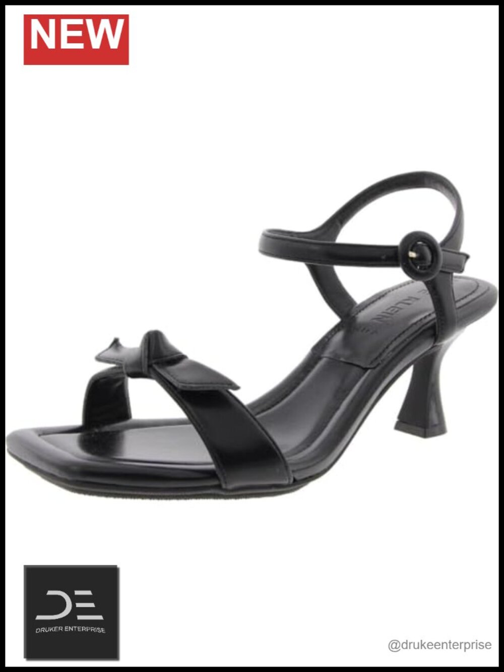 Anne Klein Women's Jia Heeled Sandals Faux Leather Bow Detail Block Heel